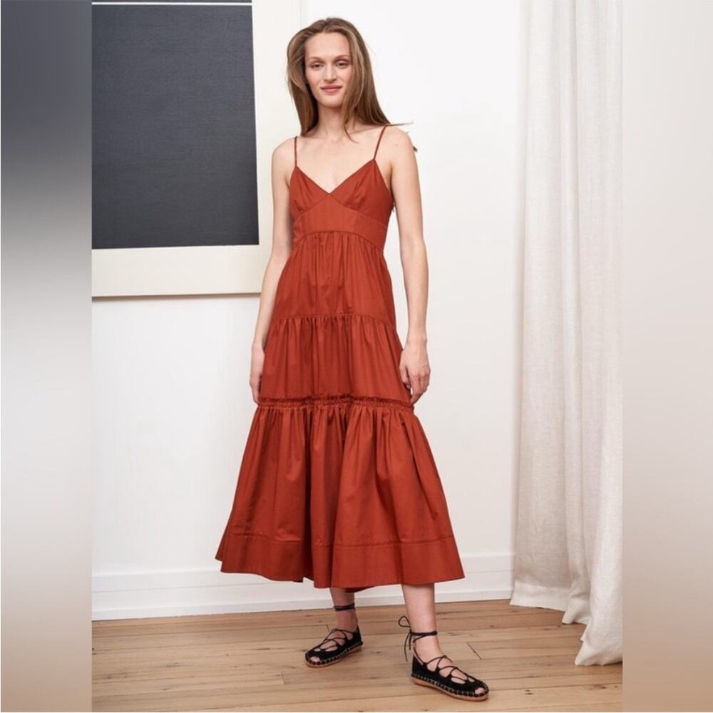 NWT La Ligne Beatrix Dress Sweetheart Neckline Tiered Skirt Midi spice sz L